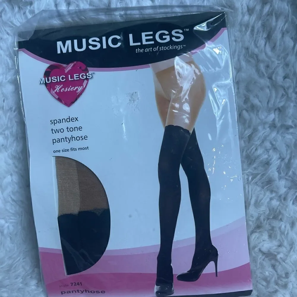 Music Legs Spandex two tone pantyhose black &nude style 7241 one size fits most.